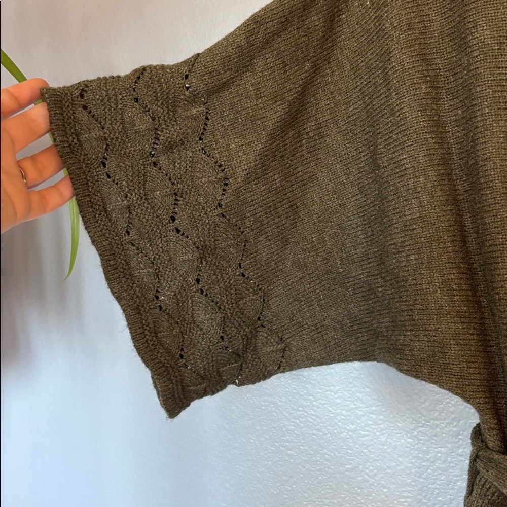 MAGGY LONDON cozy sweater dress. Olive green. Crochet sleeves and hem. Size xl - Picture 3 of 10